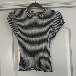 J. Crew Blue and Ivory Striped Short Sleeve Tee